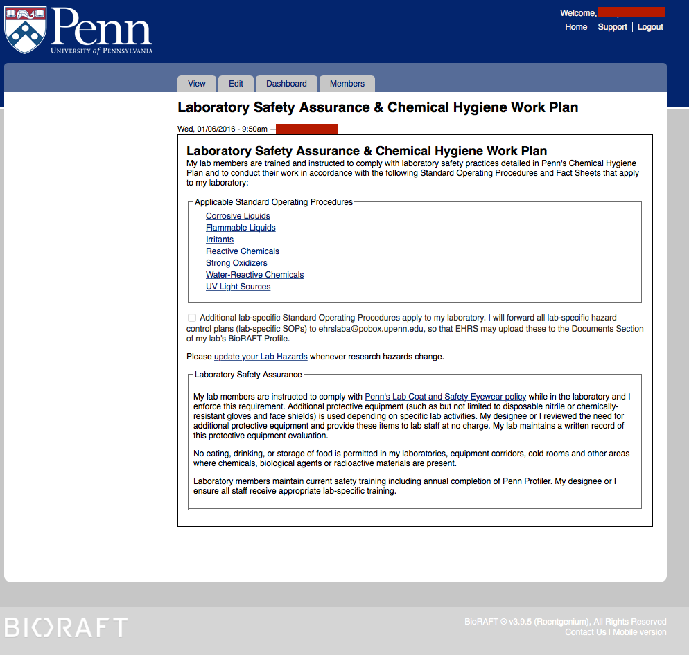 Screen shot of CHWP form on the BioRAFT website