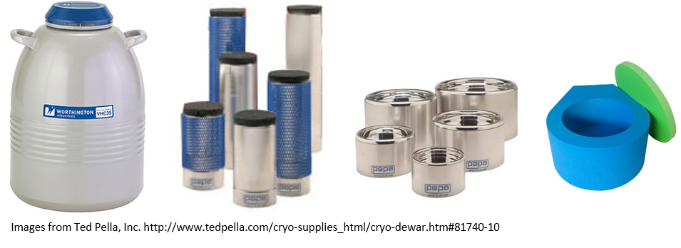 Various small insulated containers designed for holding cryogens