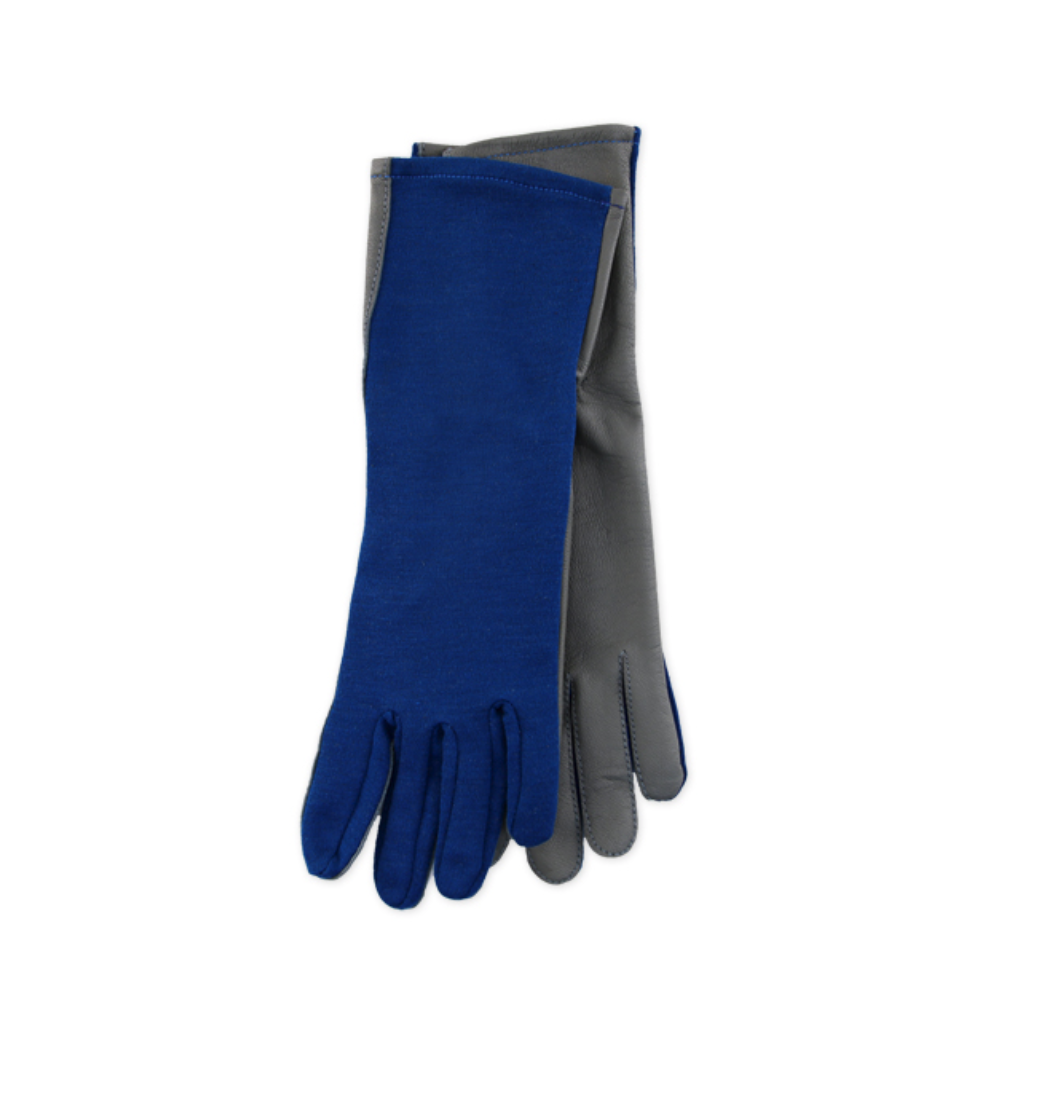 blue nomex gloves with leather palm