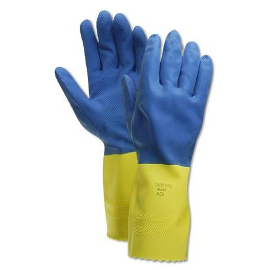 Blue and Yellow Chemical Resistant Gloves with Extended Gauntlet