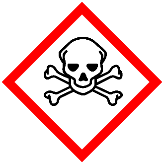 GHS Toxic Pictogram. Red bordered diamond with skull and crossbones